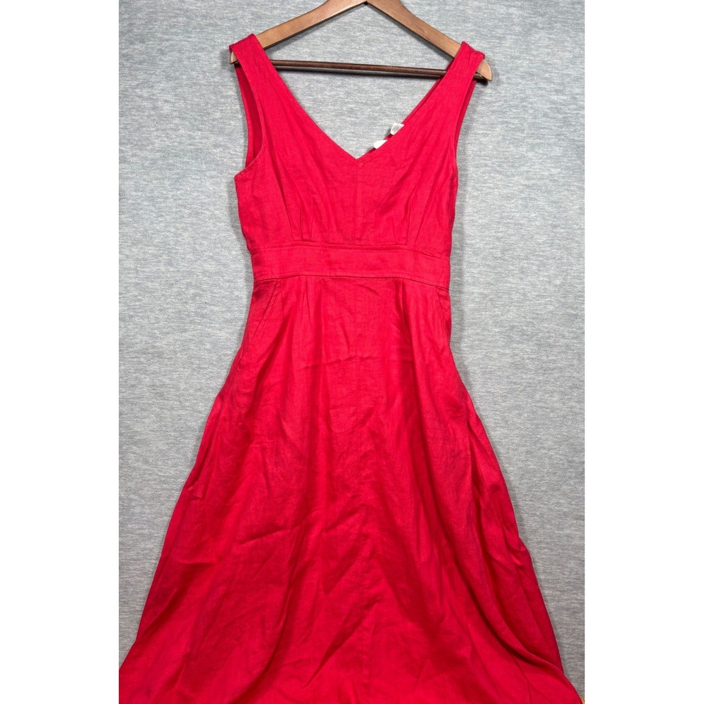 Joie Red 100% Linen V-Neck Sleeveless Midi Dress with Pockets Size 6